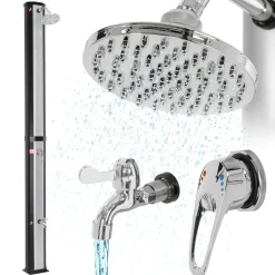 ML-Design Solar Douche 35L 217 Cm Met Voetdouche En Regendouchekop, Zilver-zwart