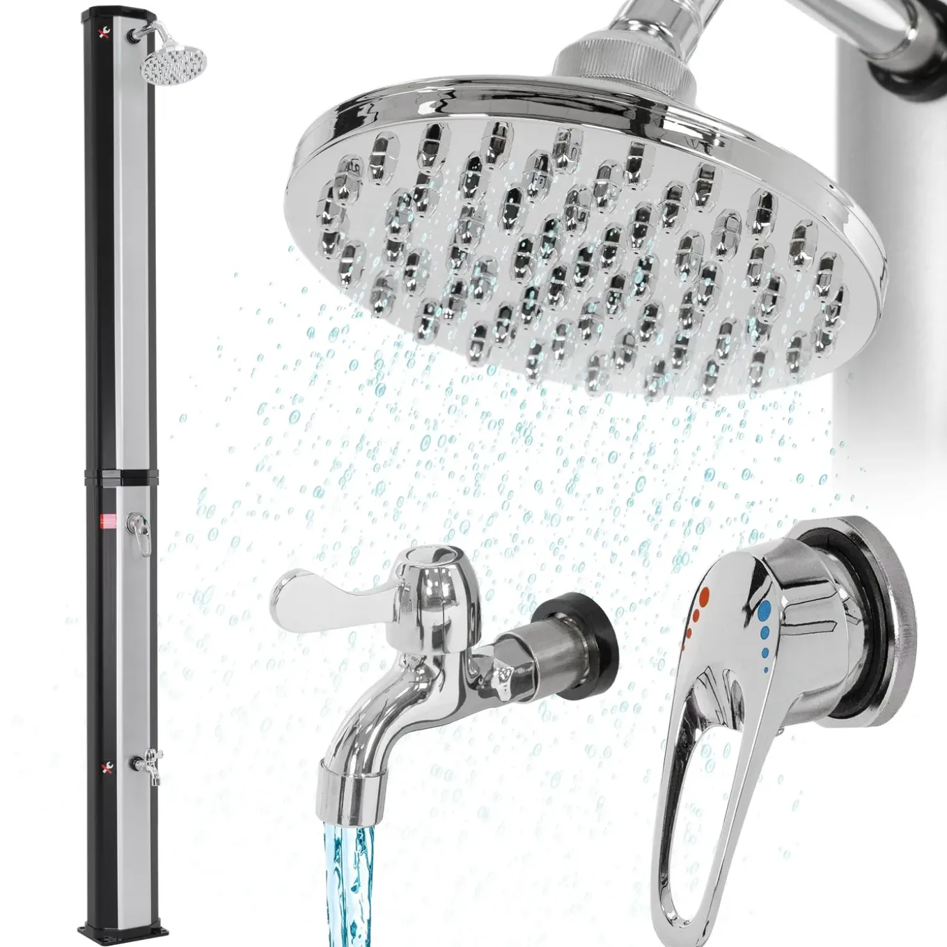 ML-Design Solar Douche 35L 217 Cm Met Voetdouche En Regendouchekop, Zilver-zwart