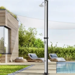 ML-Design Solar Douche 20 L 217cm Rond Met Voetdouche En Regendouchekop, Zilver-zwart, Warm Water