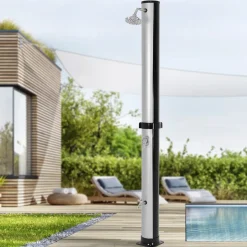 ML-Design Solar Douche 35 L 217cm Rond Met Voetdouche En Regendouchekop, Zilver-zwart