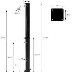 ML-Design Solar Douche 35 L 217cm Rond Met Voetdouche En Regendouchekop, Zilver-zwart