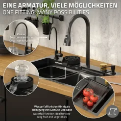 ML-Design spoelbak RVS 68x46 cm antraciet, multifunctionele keuken spoelbak rechthoekig