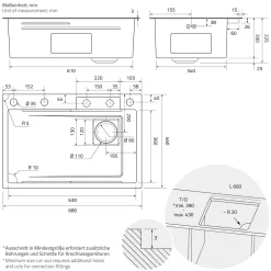 ML-Design spoelbak RVS 68x46 cm antraciet, multifunctionele keuken spoelbak rechthoekig