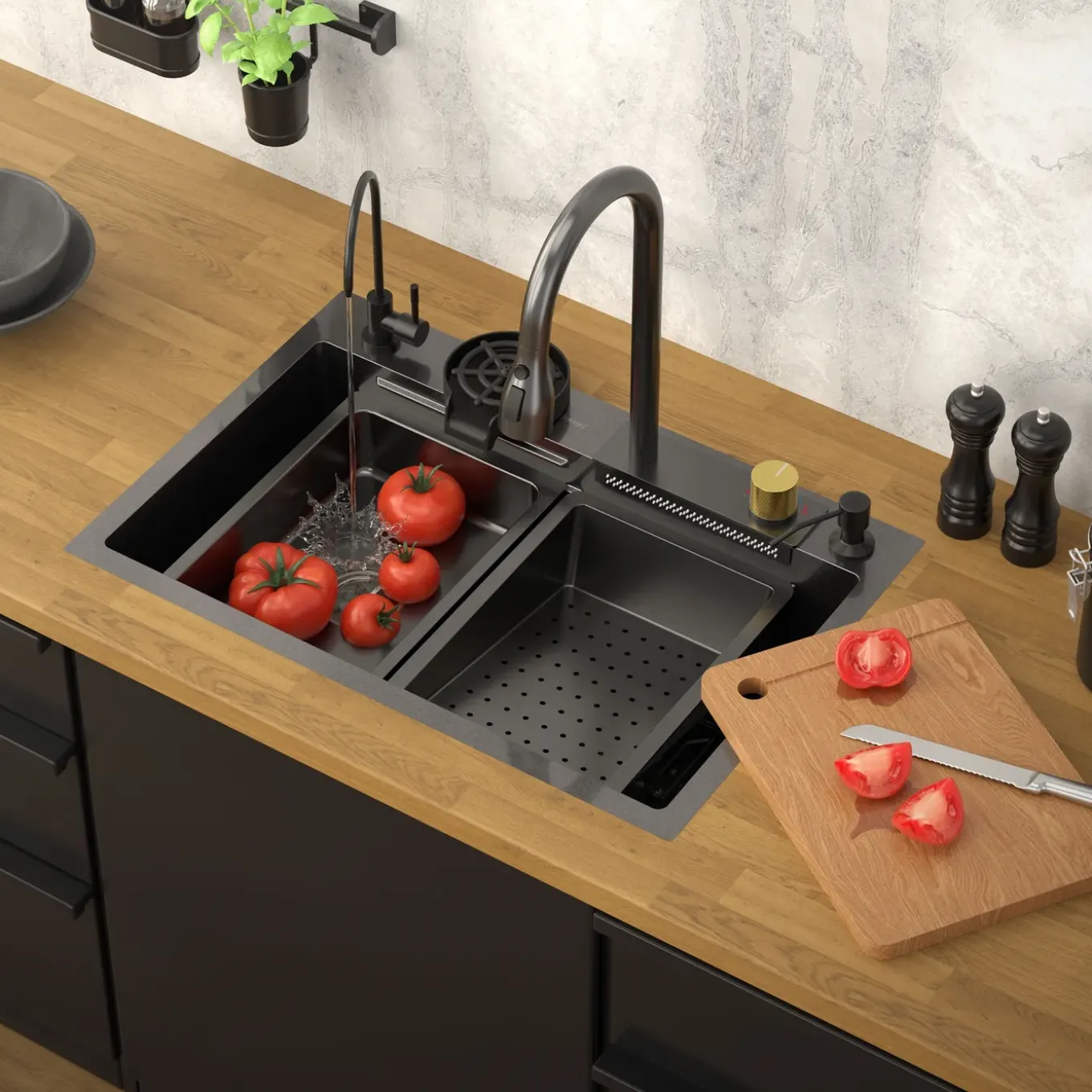 ML-Design spoelbak RVS 68x46 cm antraciet, multifunctionele keuken spoelbak rechthoekig