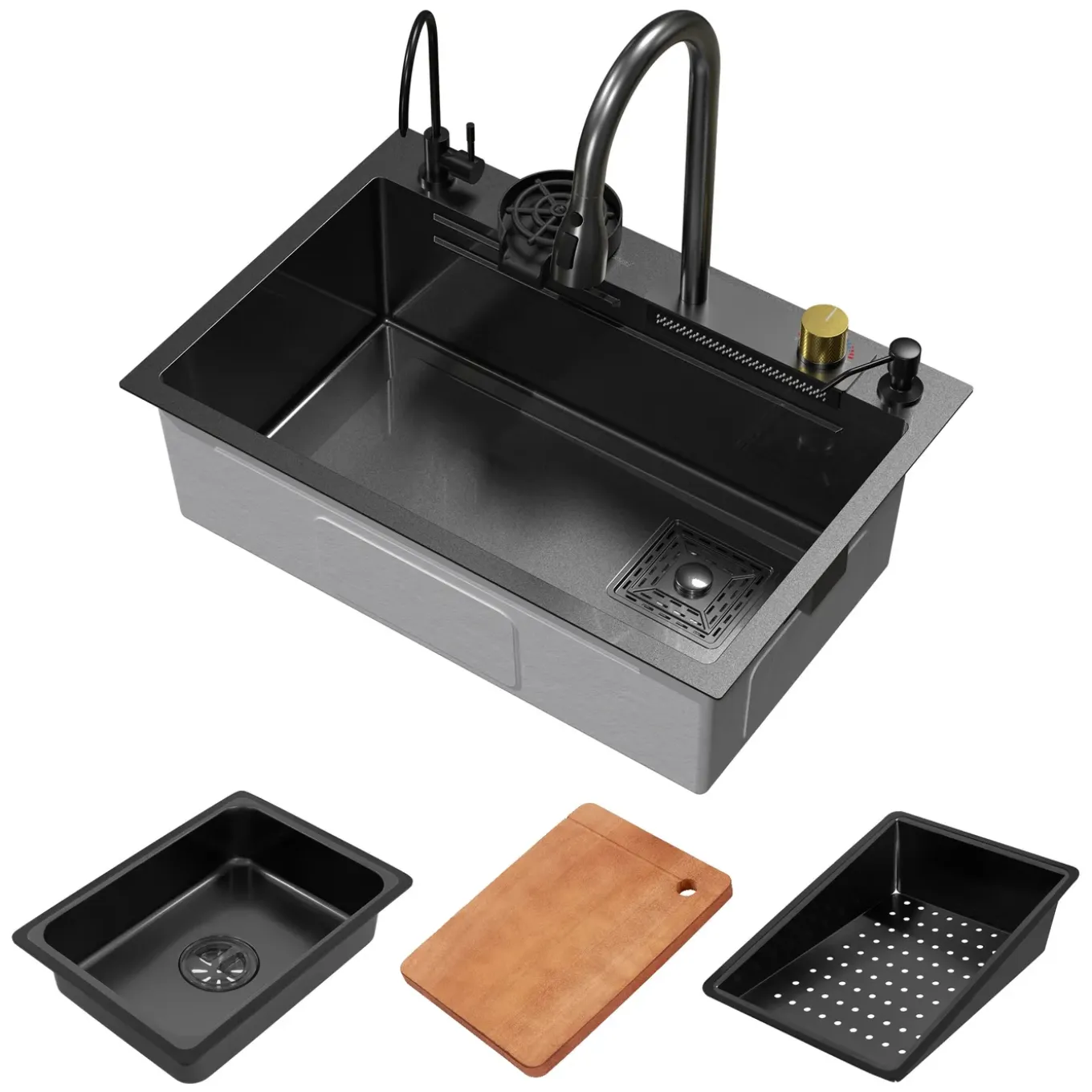 ML-Design spoelbak RVS 68x46 cm antraciet, multifunctionele keuken spoelbak rechthoekig