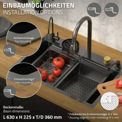 ML-Design spoelbak RVS 68x46 cm antraciet, multifunctionele keuken spoelbak rechthoekig