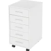 ML-Design verrijdbare ladebak wit, met 5 laden, 33x38x63,5 cm