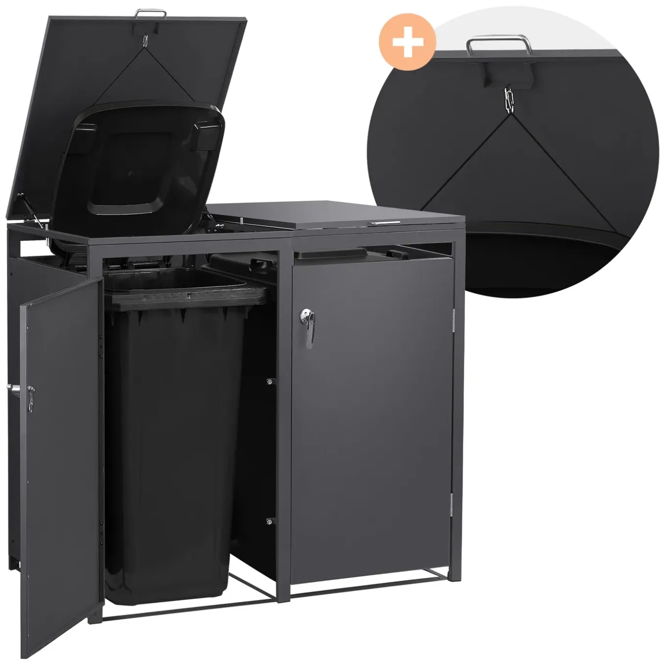 Ml-design Vuilnisbak Box 240l Voor 2 Afvalemmer 132x80x120 Cm Antraciet Staal