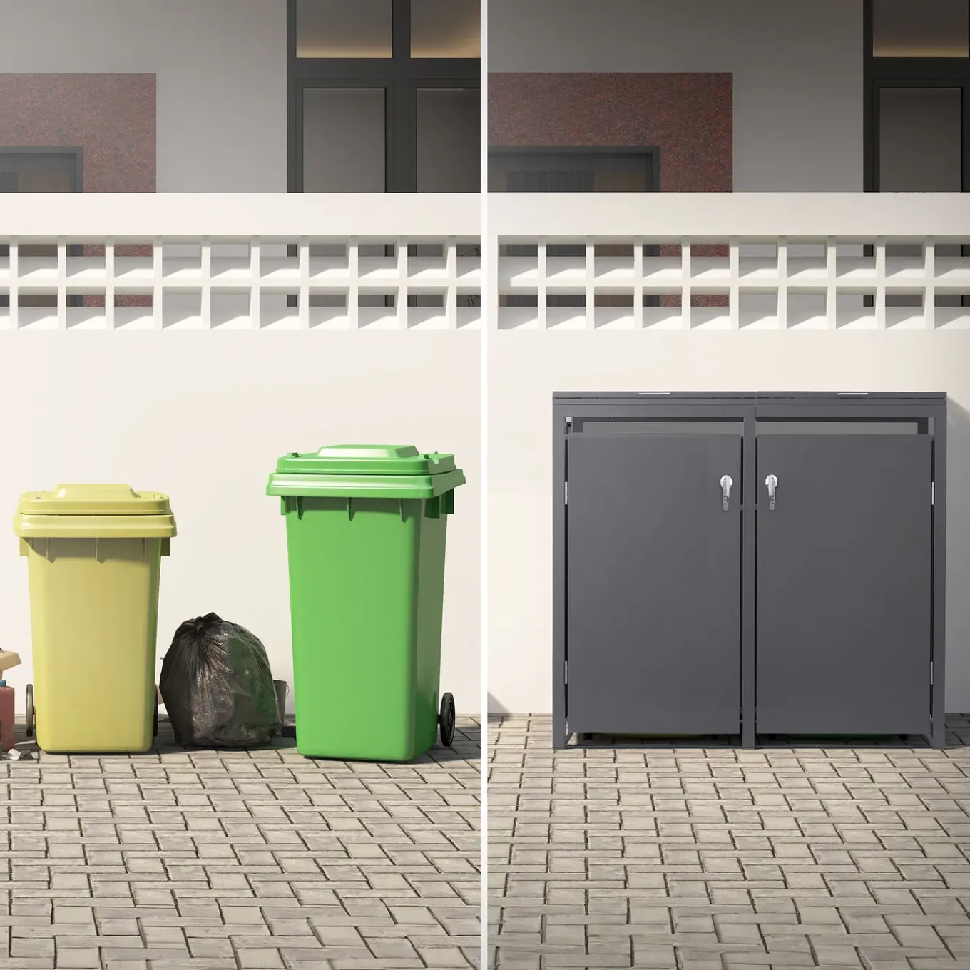 Ml-design Vuilnisbak Box 240l Voor 2 Afvalemmer 132x80x120 Cm Antraciet Staal