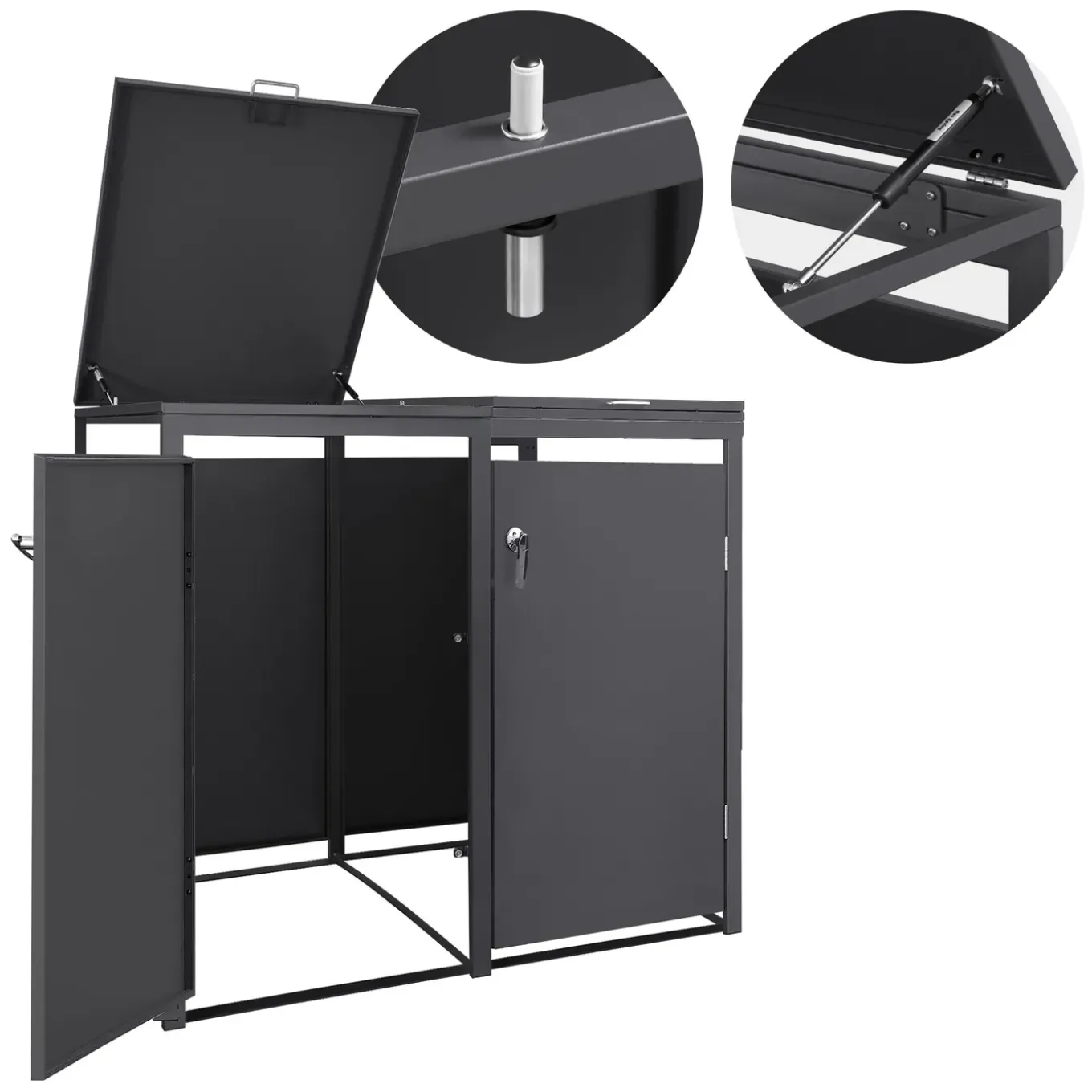 Ml-design Vuilnisbak Box 240l Voor 2 Afvalemmer 132x80x120 Cm Antraciet Staal