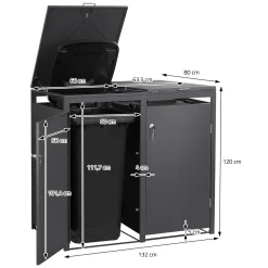 Ml-design Vuilnisbak Box 240l Voor 2 Afvalemmer 132x80x120 Cm Antraciet Staal