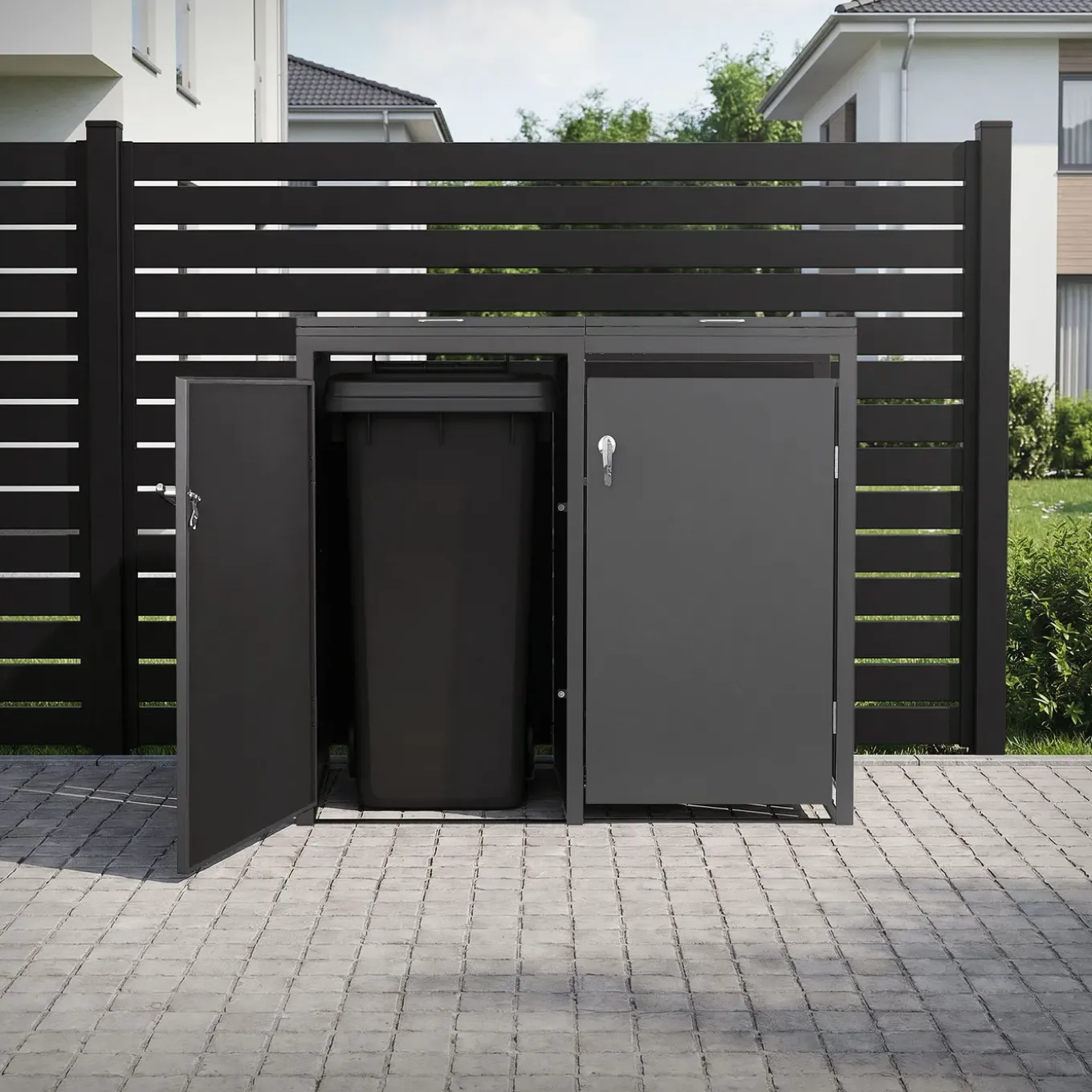 Ml-design Vuilnisbak Box 240l Voor 2 Afvalemmer 132x80x120 Cm Antraciet Staal
