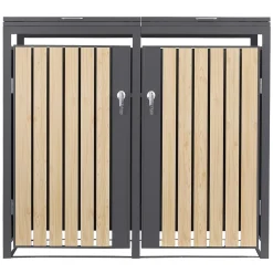 Ml-design Vuilnisbak 240l 132x80x120 Cm Antraciet Lariks Look Staal 2 Ton Weerbestendig