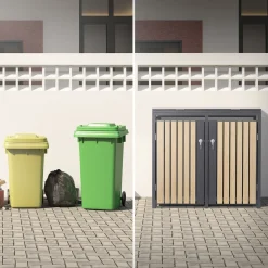 Ml-design Vuilnisbak 240l 132x80x120 Cm Antraciet Lariks Look Staal 2 Ton Weerbestendig