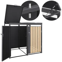 Ml-design Vuilnisbak 240l 132x80x120 Cm Antraciet Lariks Look Staal 2 Ton Weerbestendig