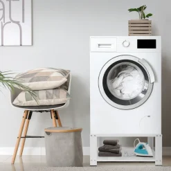 ML-Design wasmachine onderstel wit staal 63x54 cm stevig met plank 32 cm poten tot 150 kg