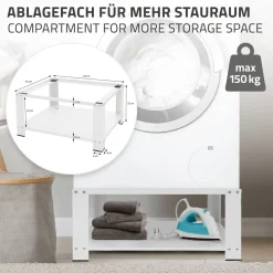 ML-Design wasmachine onderstel wit staal 63x54 cm stevig met plank 32 cm poten tot 150 kg