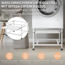 ML-Design wasmachine verhoger uittrekbaar Plateau wit 625x535x450 cm staal verstelbaar