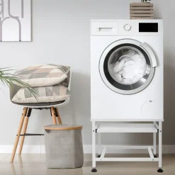 ML-Design wasmachine verhoger uittrekbaar Plateau wit 625x535x450 cm staal verstelbaar