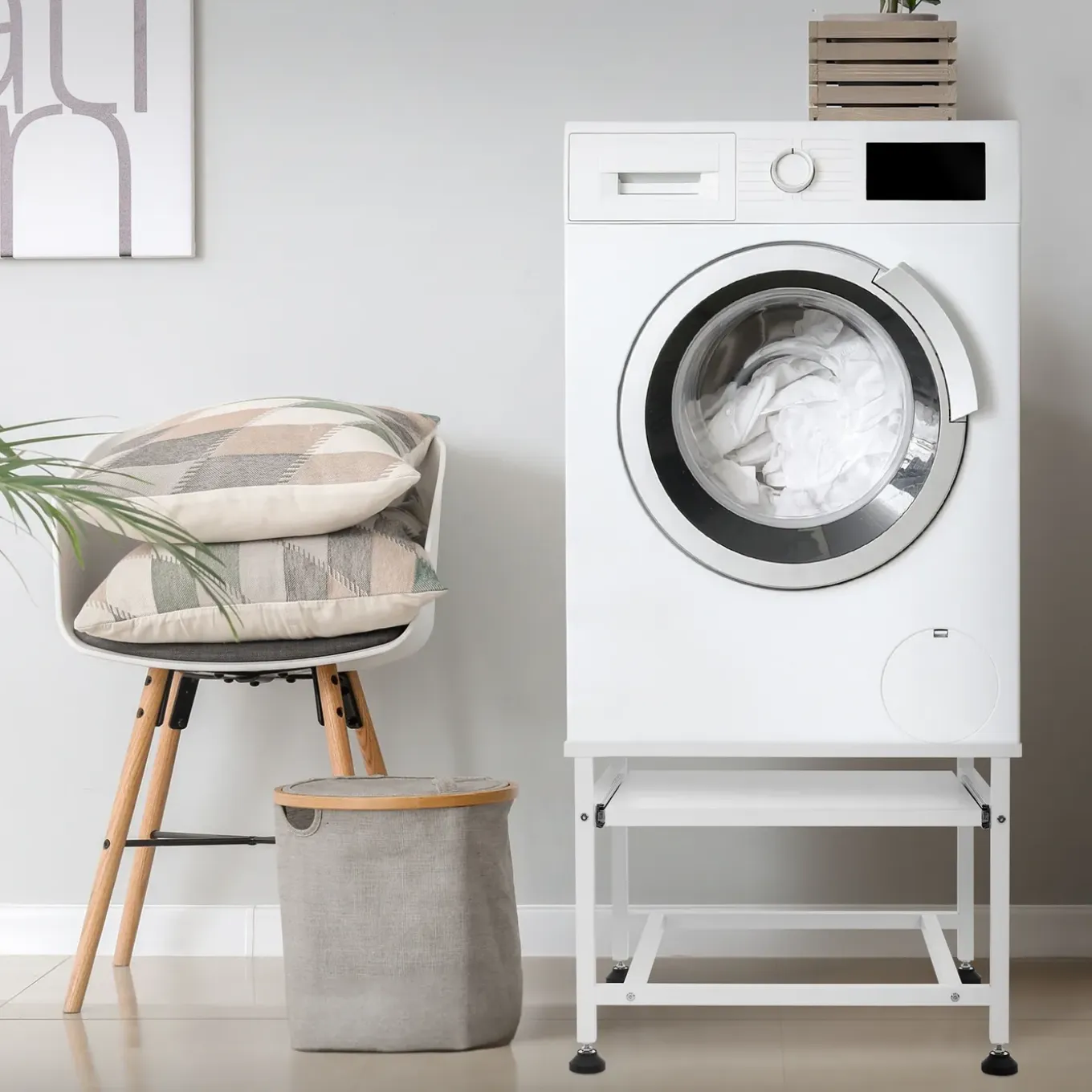 ML-Design wasmachine verhoger uittrekbaar Plateau wit 625x535x450 cm staal verstelbaar