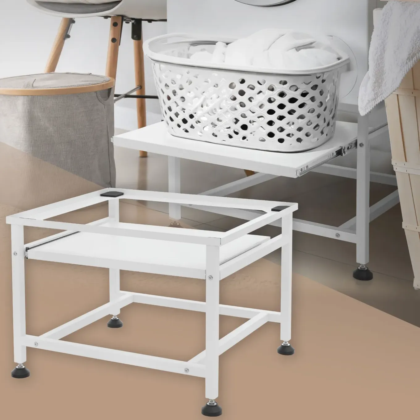 ML-Design wasmachine verhoger uittrekbaar Plateau wit 625x535x450 cm staal verstelbaar