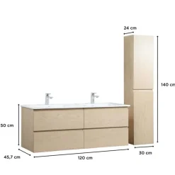 Mob-in - Hangend Meubelset Voor Wastafel - Sorrento - Eikendecor - 3-delig - 120 Cm