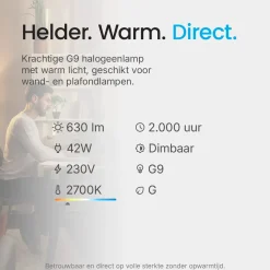 Modee Halogeen Insteeklamp G9 - 42w 630lm 2700k - Warm Wit Licht - Dimbaar - 5 Stuks