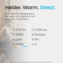 Modee Halogeen Staaflamp R7s - 240w 4700lm 2700k - Warm Wit Licht - Dimbaar - Buislamp - 1 Stuk