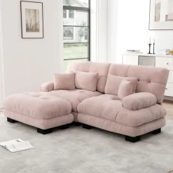 NO BRAND Modulaire Hoekbank - Cloud - Roze - Vintage Chenille - 220x145x81 Cm