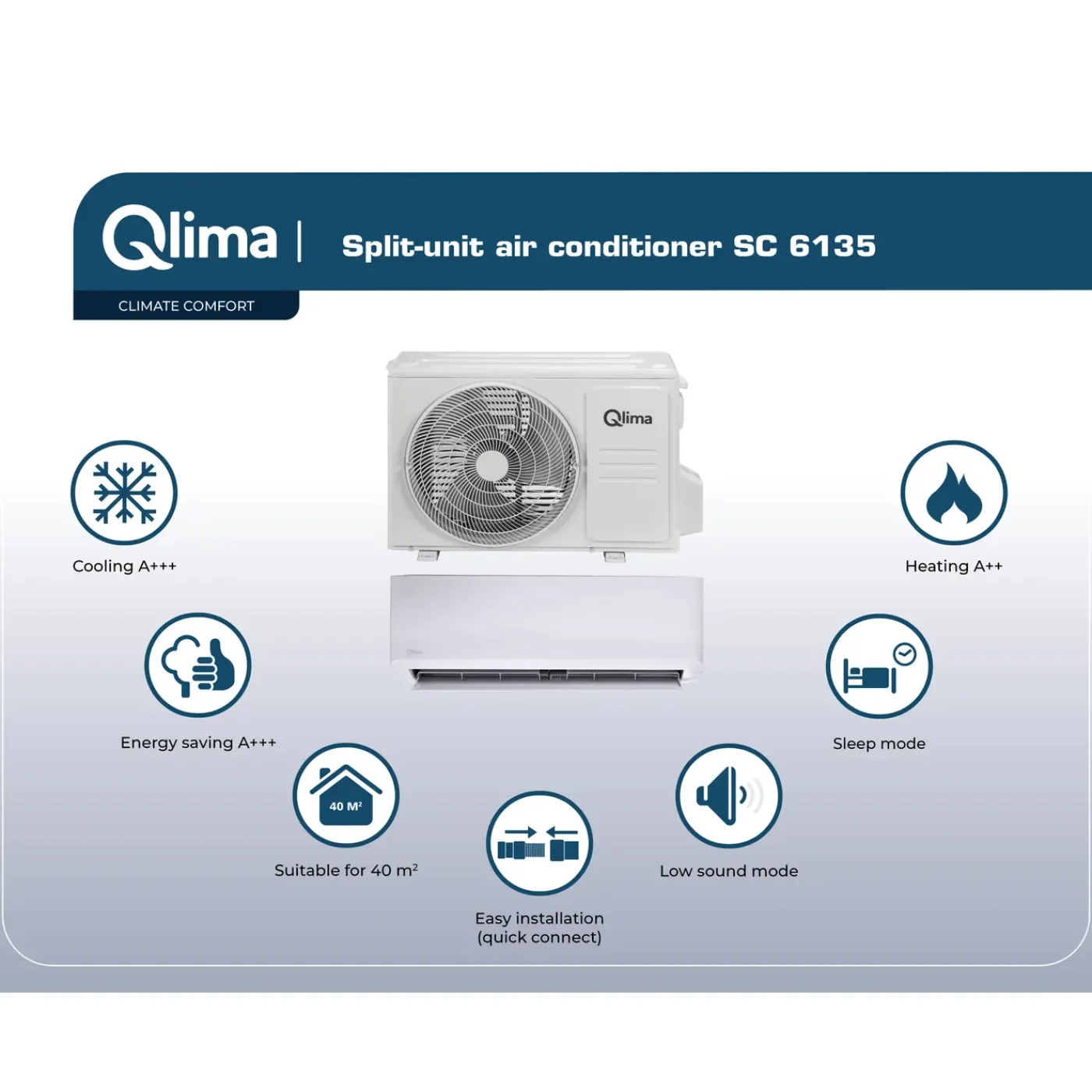 Qlima Monosplit airconditioner SC 6135 - met WiFi - 3.5kW - 12000 BTU