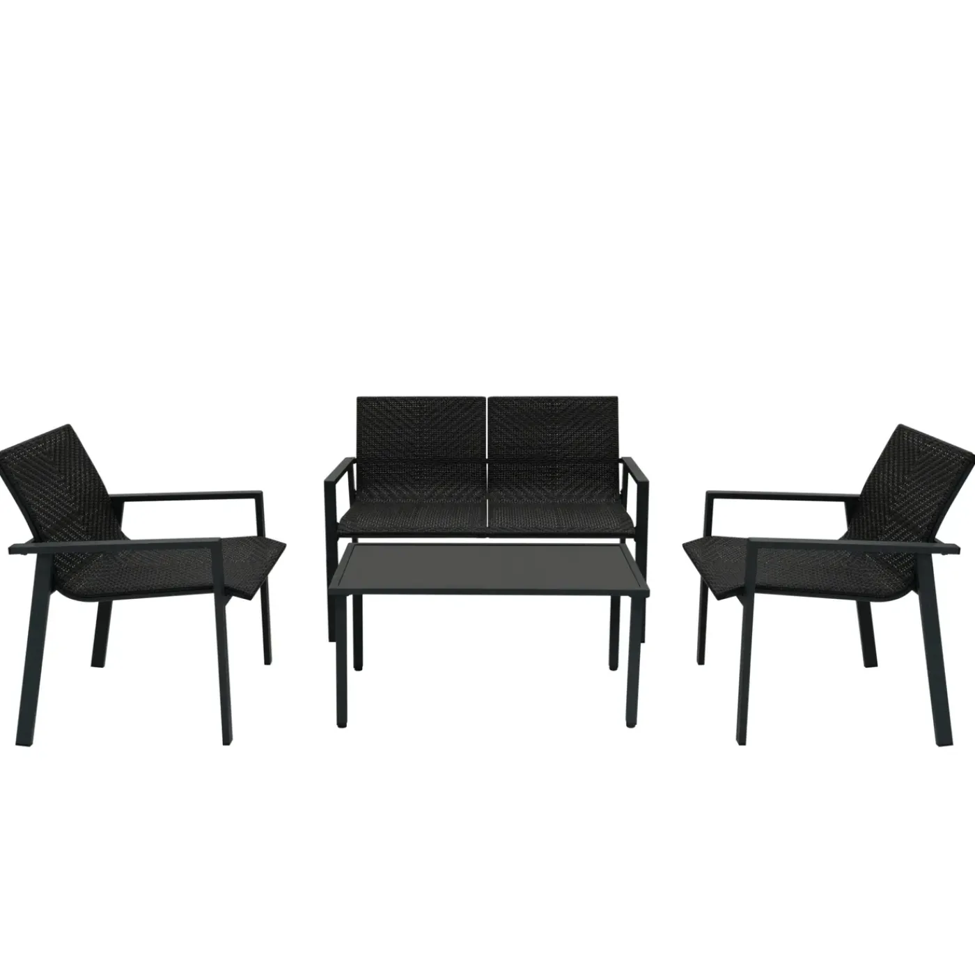 Monster Shop Monstershop Balkon Loungeset - 4 Delig - Rotan - Zwart