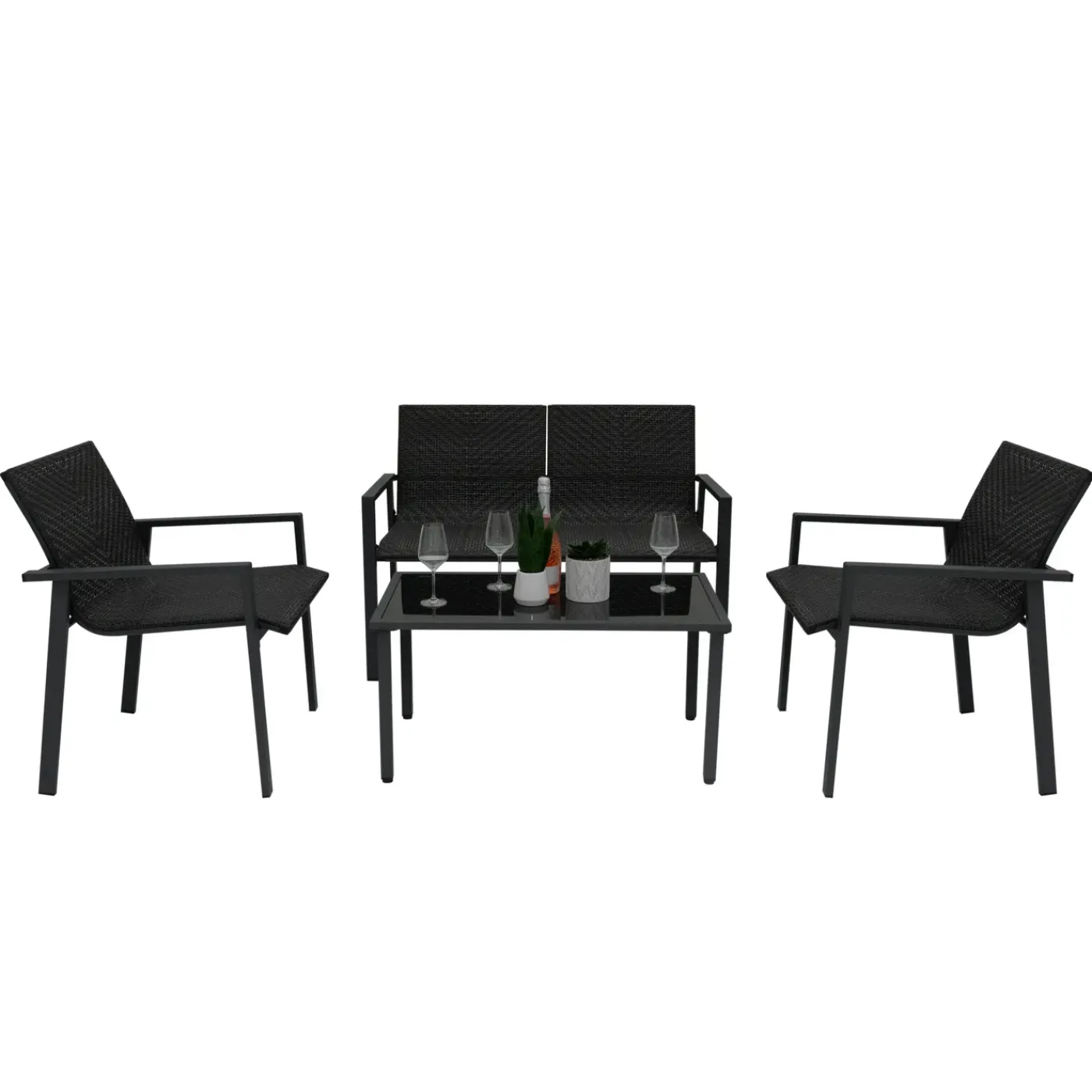 Monster Shop Monstershop Balkon Loungeset - 4 Delig - Rotan - Zwart