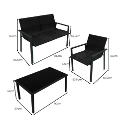 Monster Shop Monstershop Balkon Loungeset - 4 Delig - Rotan - Zwart