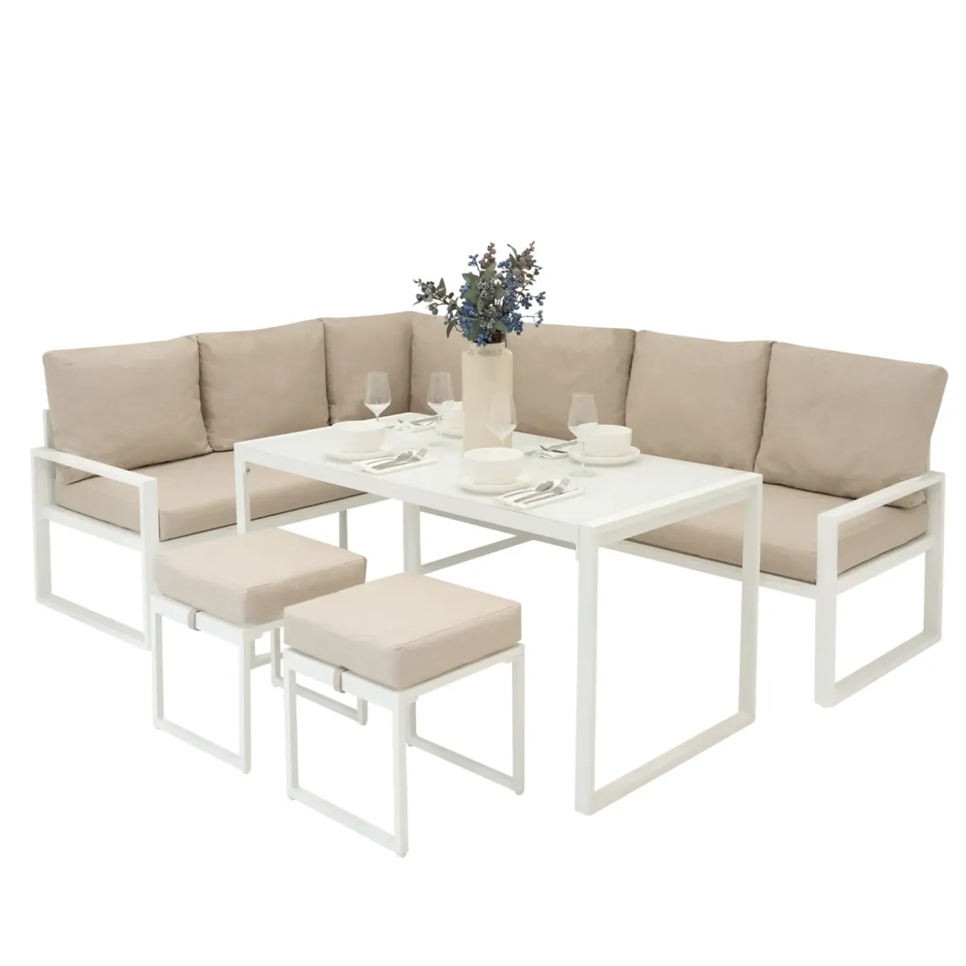 Monstershop Loungeset - Wit - Aluminium - L-vormig