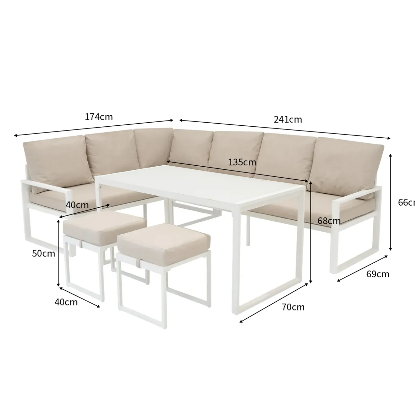 Monstershop Loungeset - Wit - Aluminium - L-vormig