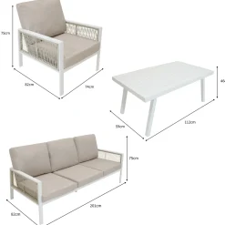 Monstershop Tuinset - Wit - Aluminium - 4-delig
