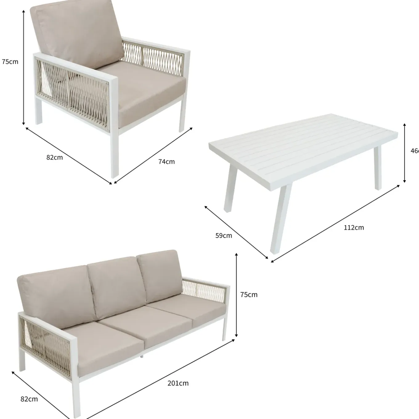 Monstershop Tuinset - Wit - Aluminium - 4-delig