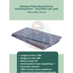 Métisse Pma - Akoestische Isolatieplaat - 1.200 X 600 X 20 Mm - 1 Plaat Per Verpakking - 0,72m2