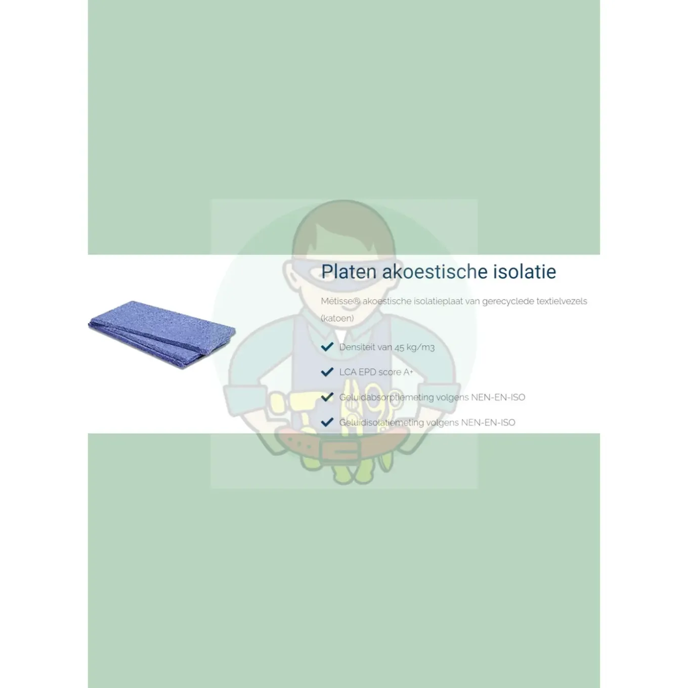 Métisse Pma - Akoestische Isolatieplaat - 1.200 X 600 X 20 Mm - 1 Plaat Per Verpakking - 0,72m2