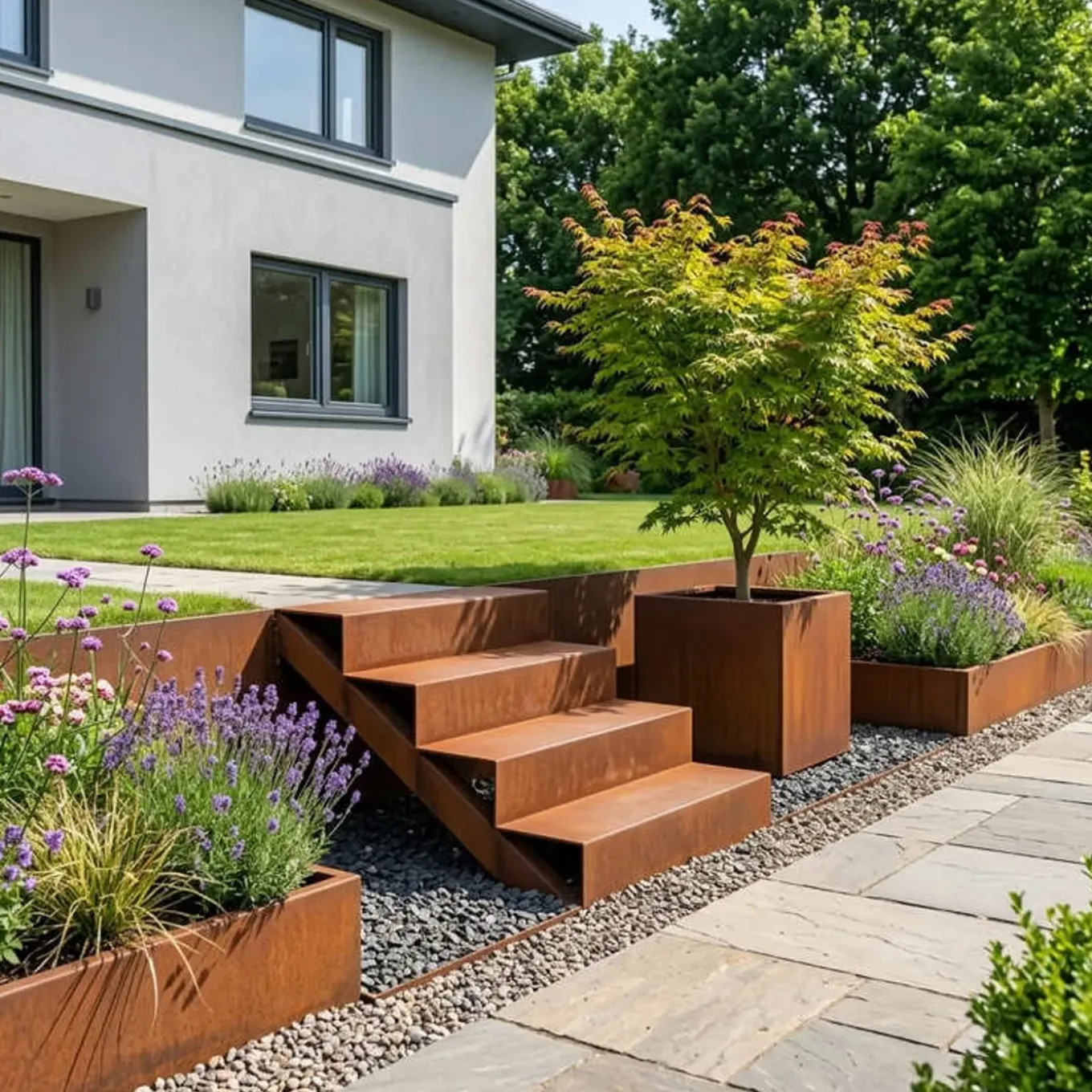 Mysteel - Cortenstaal Tuintrap - 4-trede - 96 X 100 X 68 Cm