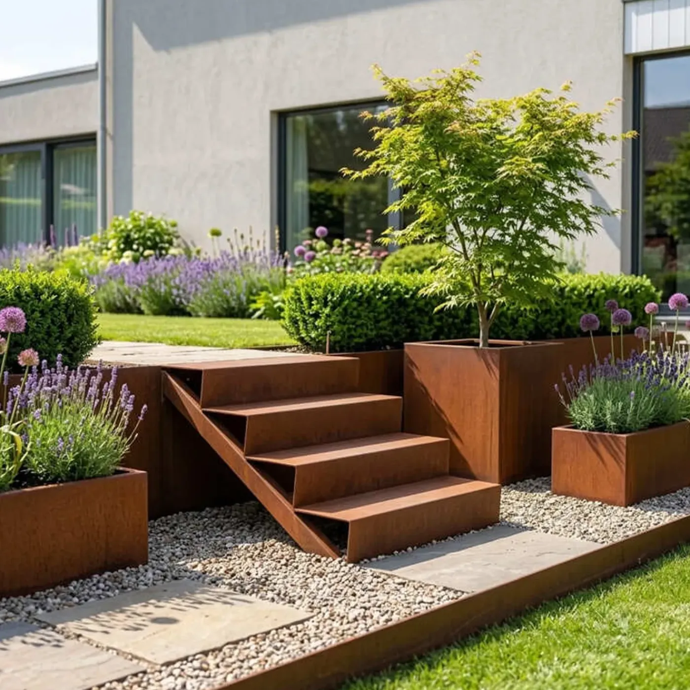 MySteel - Cortenstaal Tuintrap - 4-trede - 96 X 80 X 68 Cm