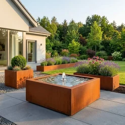 MySteel - Cortenstaal Watertafel - Lyra - 100x100x40cm - Roestkleur - Inclusief Led-verlichting