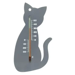 Nature Buitenthermometer - Kat - Grijs - 15 Cm - Tuin Thermometer