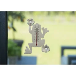 Nature Buitenthermometer - kikker - grijs - 16 cm - met zuignappen