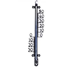 Nature thermometer kunststof zwart 6x1x25cm
