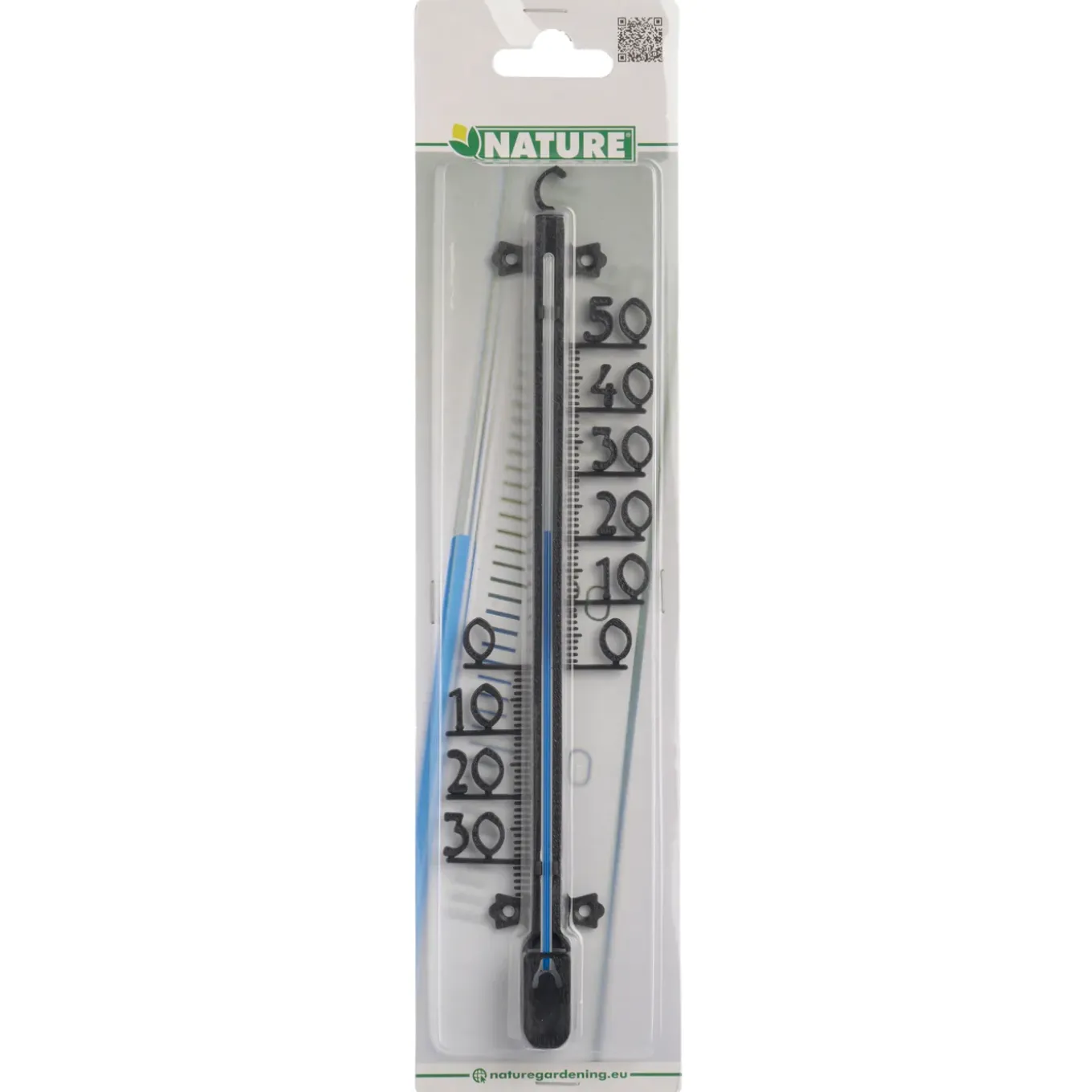 Nature thermometer kunststof zwart 6x1x25cm