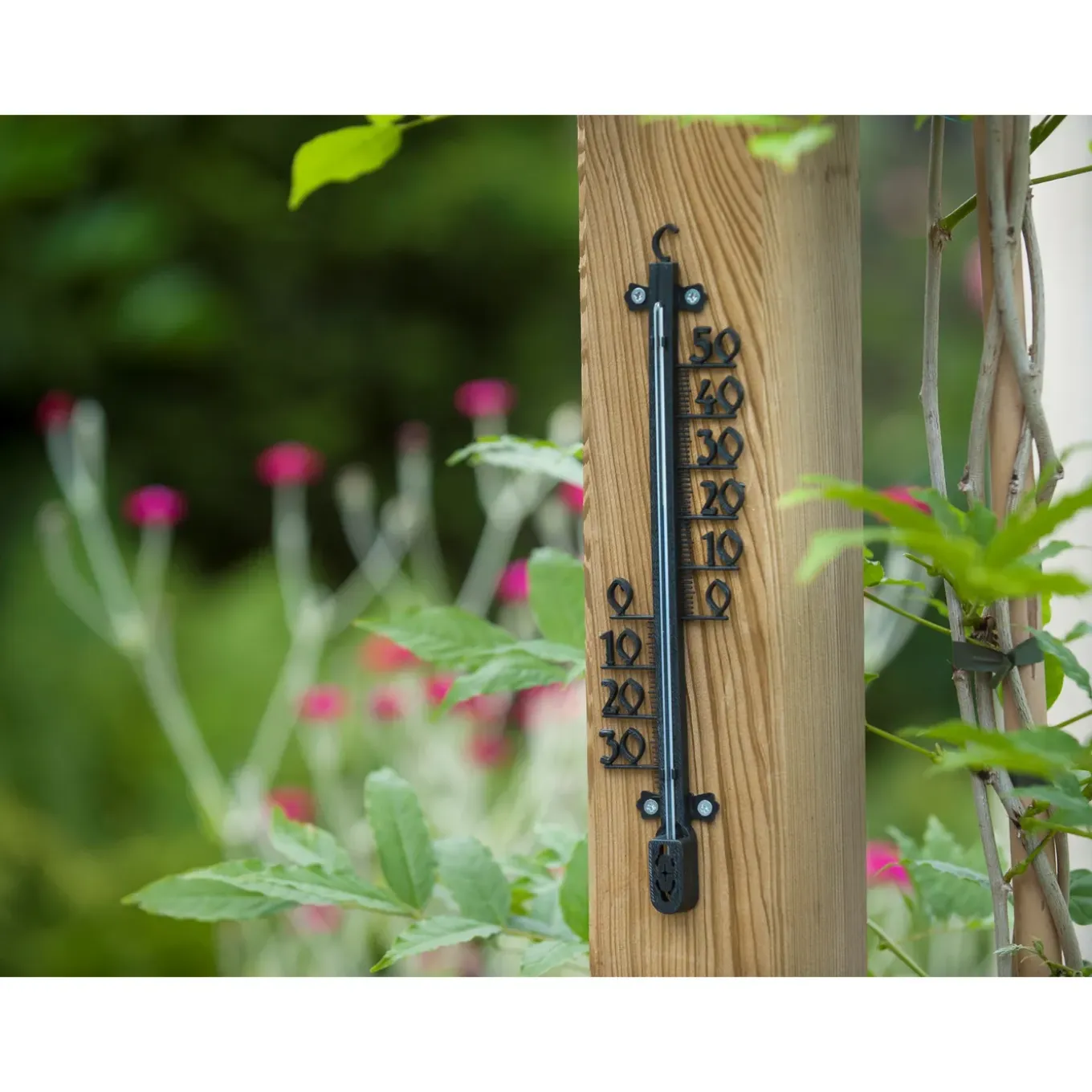 Nature thermometer kunststof zwart 6x1x25cm