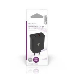 Nedis Oplader - PD (Power Delivery) naar QC3.0 (Quick Charge) - 65W - Zwart