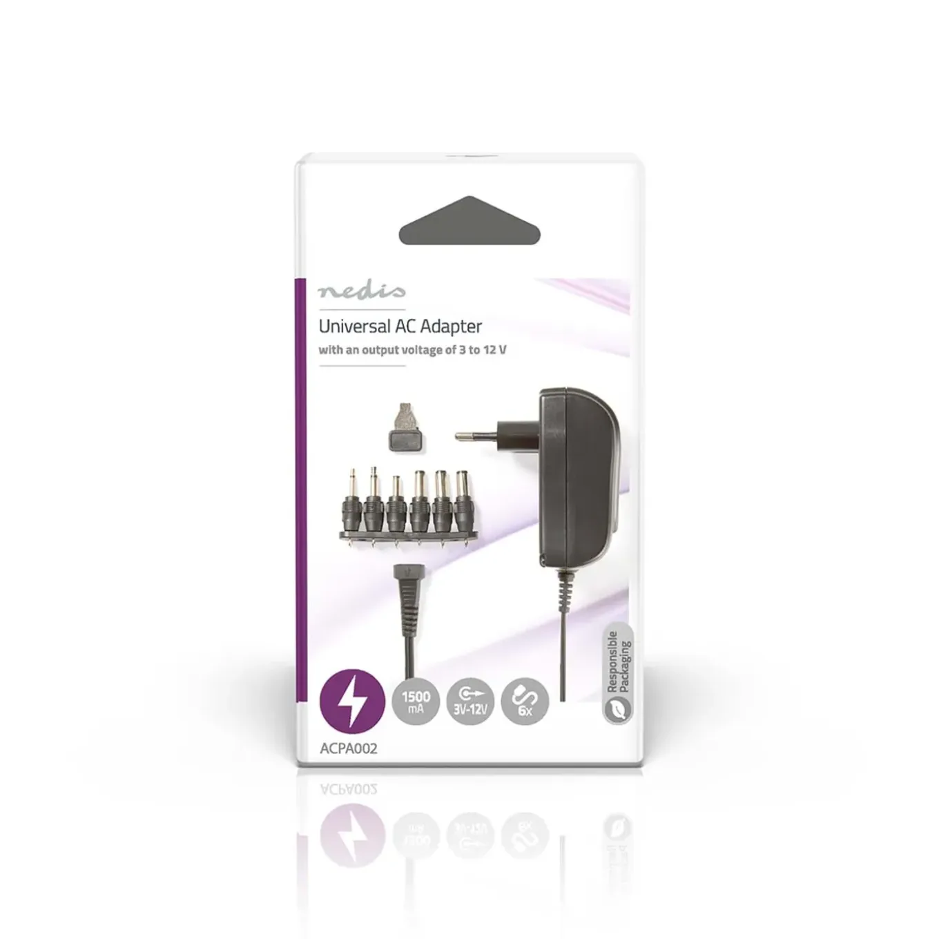 Nedis Universele AC-Stroomadapter - meerdere DC-connectorformaten - 1,8m - Zwart