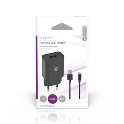 Nedis wandlader Fresh Green Charge USB-A 5W - snellaadfunctie 1m zwart